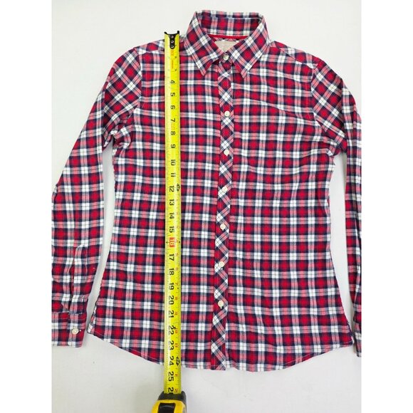 Banana Republic Size XS Red White Blue Check Long Sleeve Women Soft Wash Shirt - Picture 8 of 9